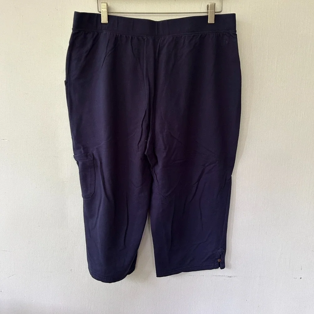 d&co Active Cargo Capri Shorts Womens Large Blue Pockets Elastic Comfy Coastal